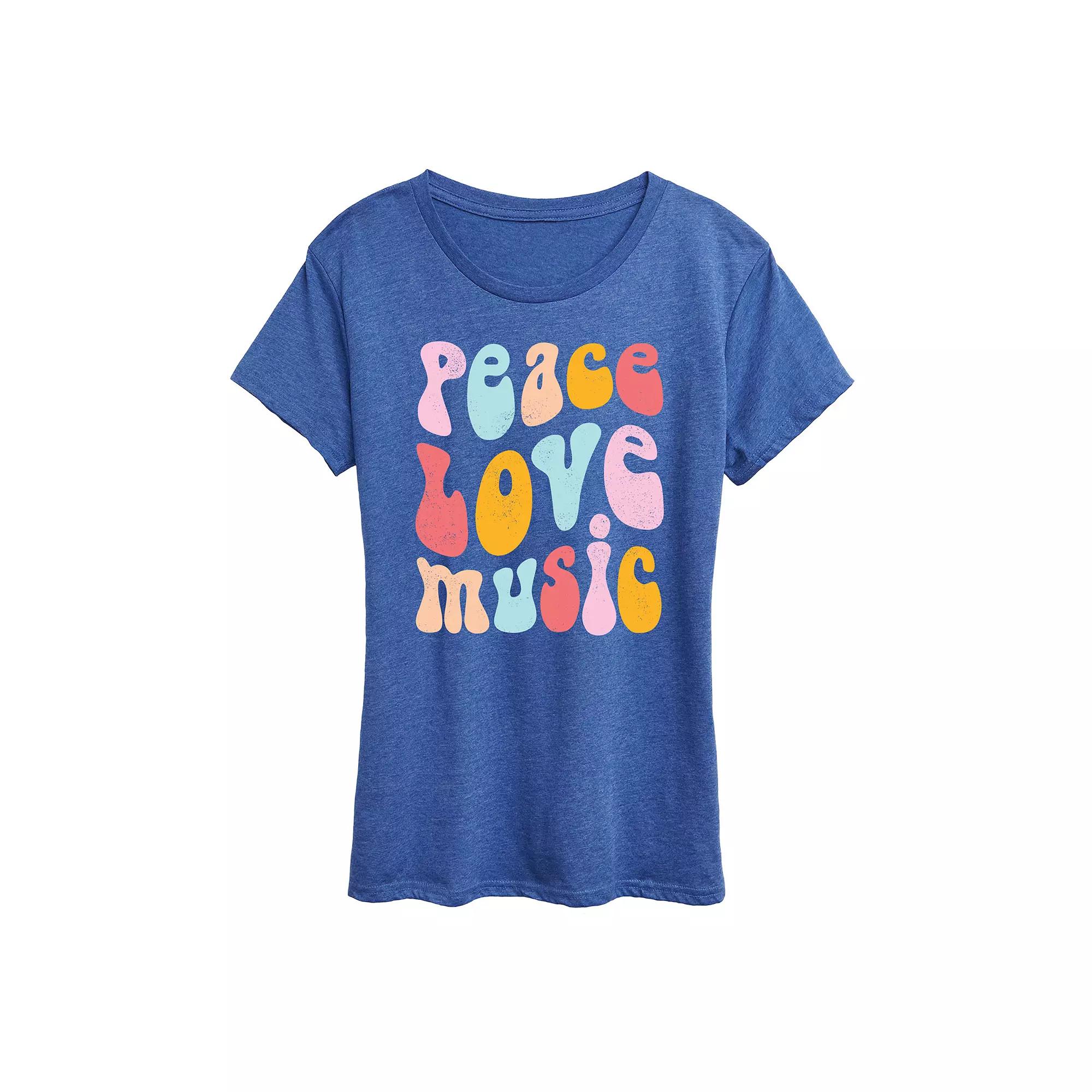 Women's Peace Love Music Distressed Graphic Tee,  Product Image