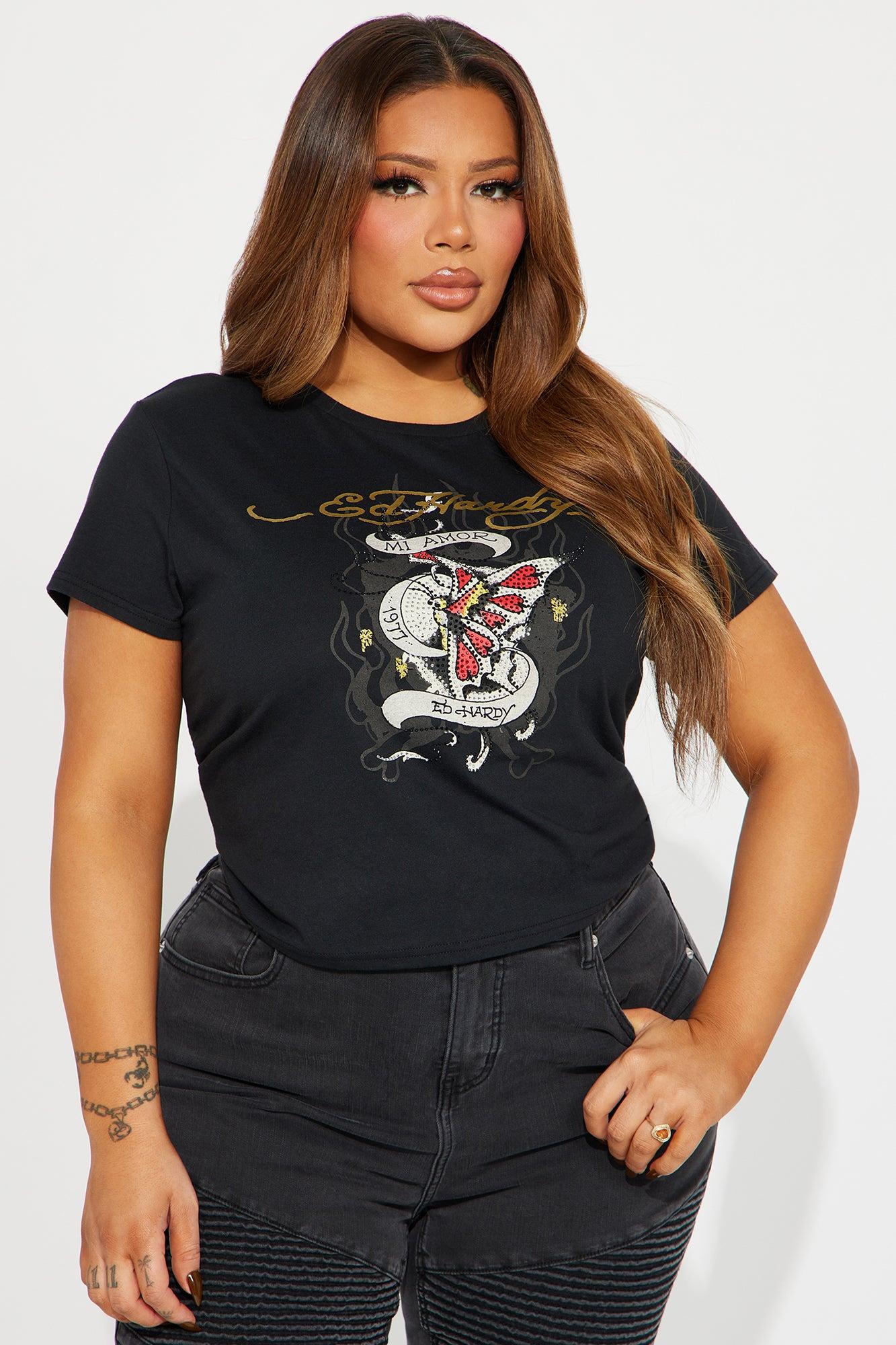 Ed Hardy Mi Amor Rhinestone Tee - Black Product Image