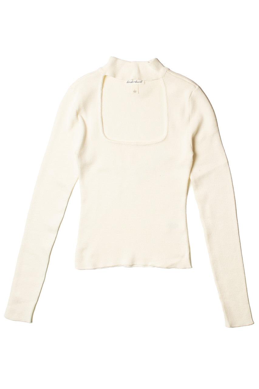 Egret Ribbed Mock Neck Cut Out Sweater Product Image