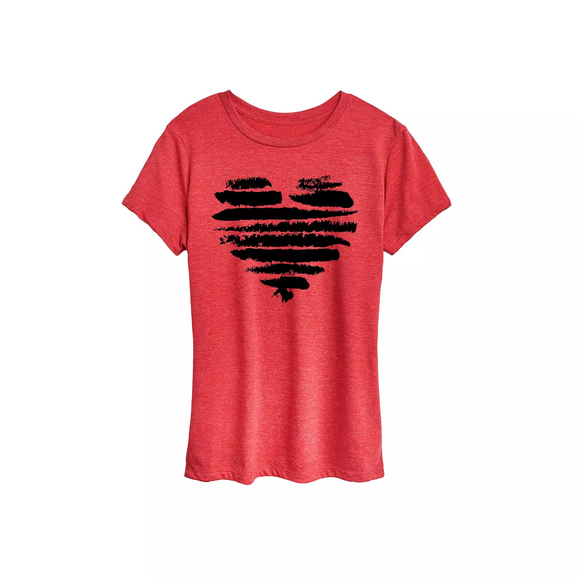 Women's Brushstroke Heart Stripes Graphic Tee,  Product Image