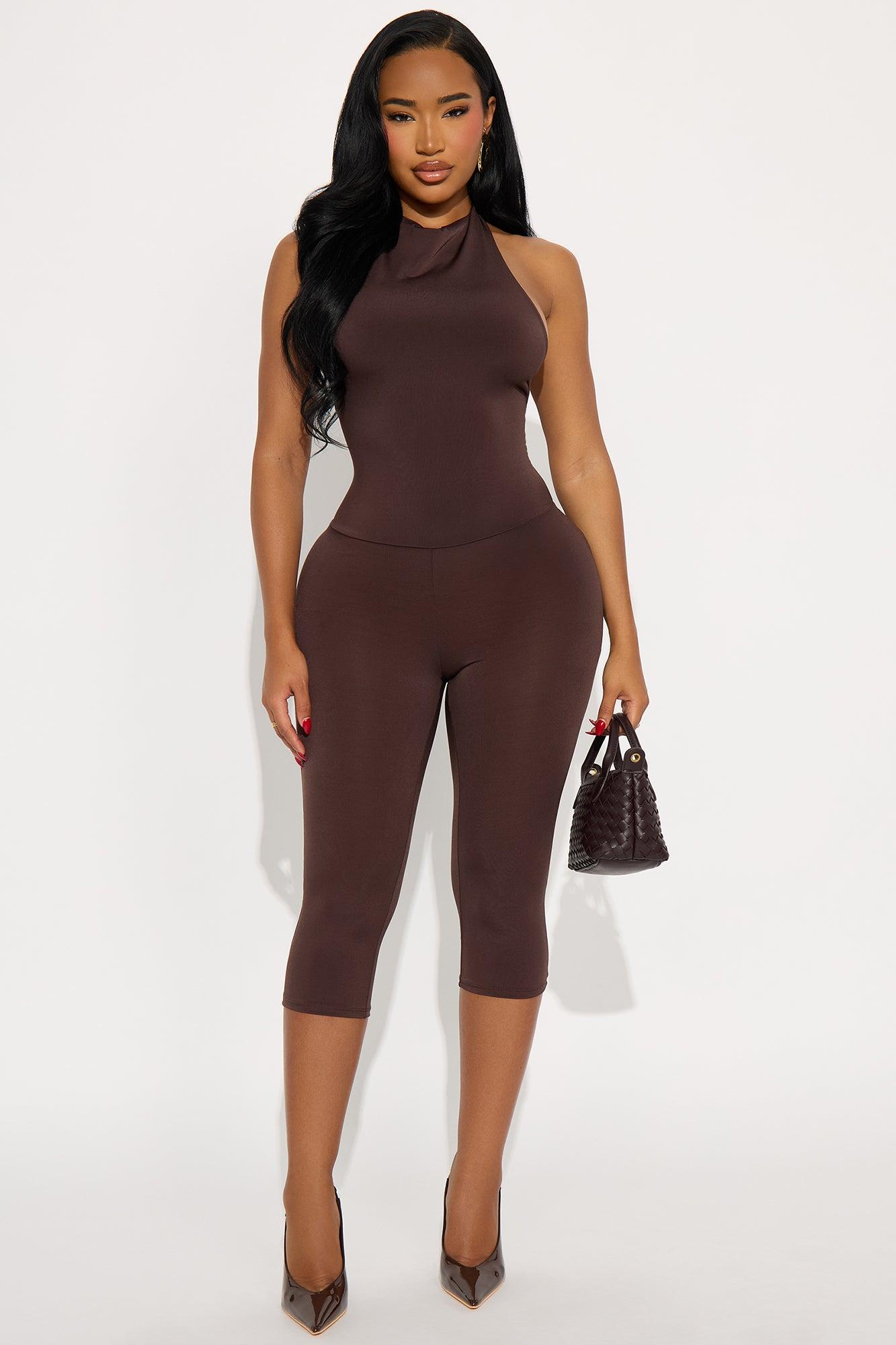 Jacqueline Mesh Backless Capri Jumpsuit - Brown Female Product Image