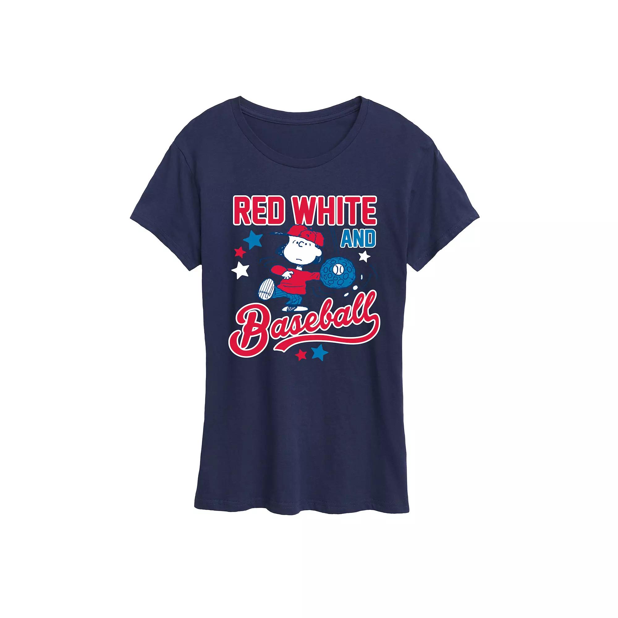 Women's Peanuts Lucy Red White Baseball Graphic Tee,  Product Image