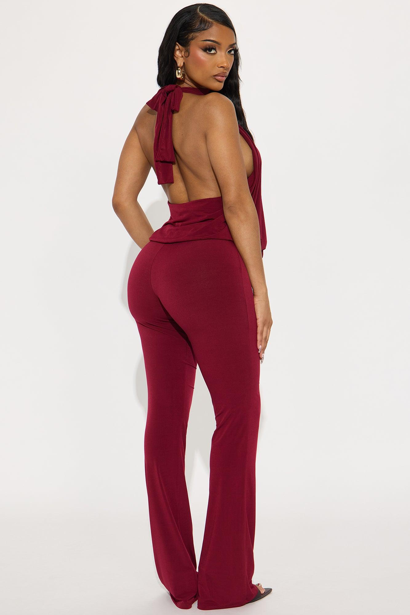 Sweet Escape Halter Jumpsuit - Burgundy Female Product Image
