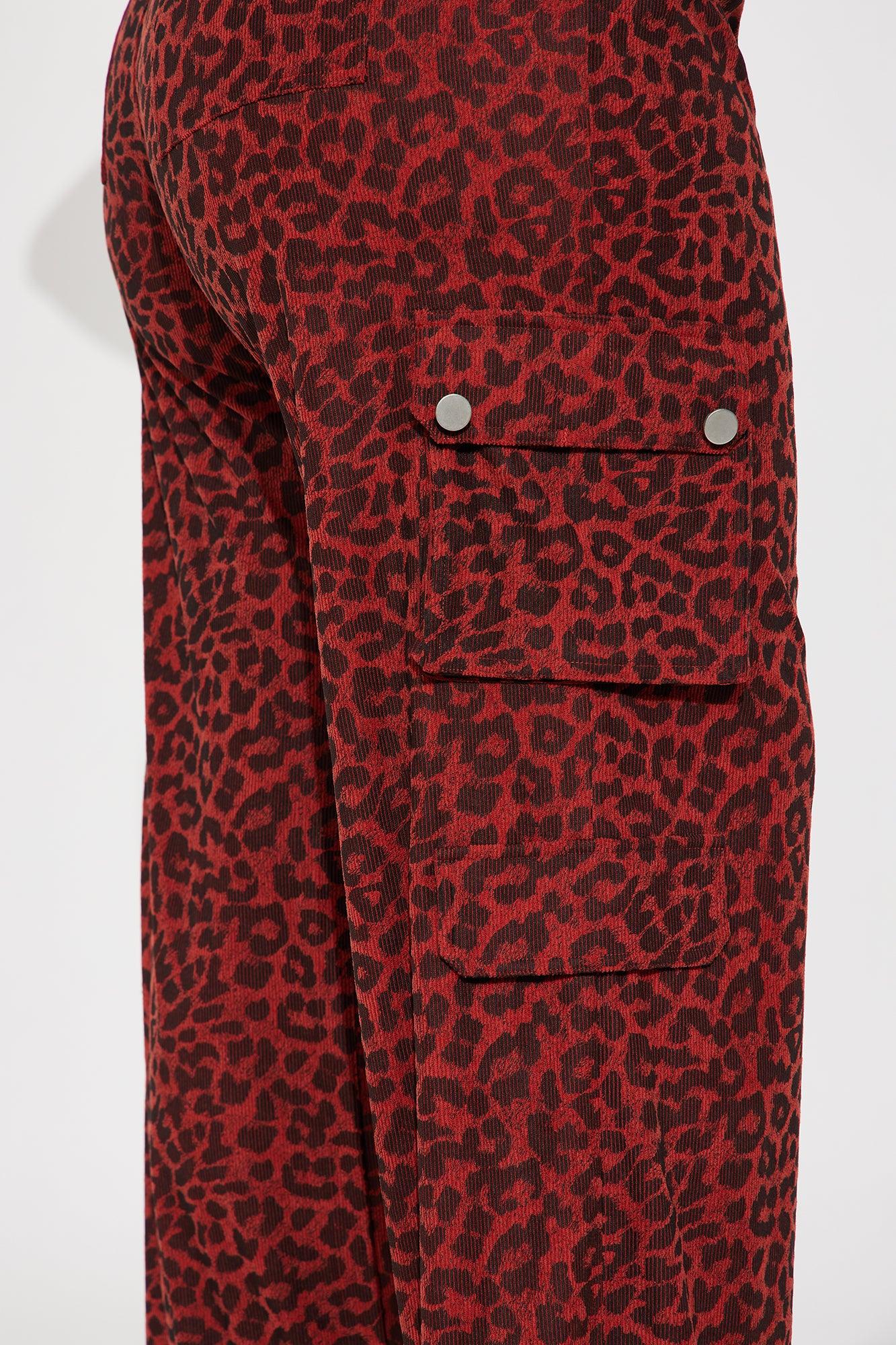 Wild Ride Leopard Corduroy Cargo Pant - Red/combo Female Product Image