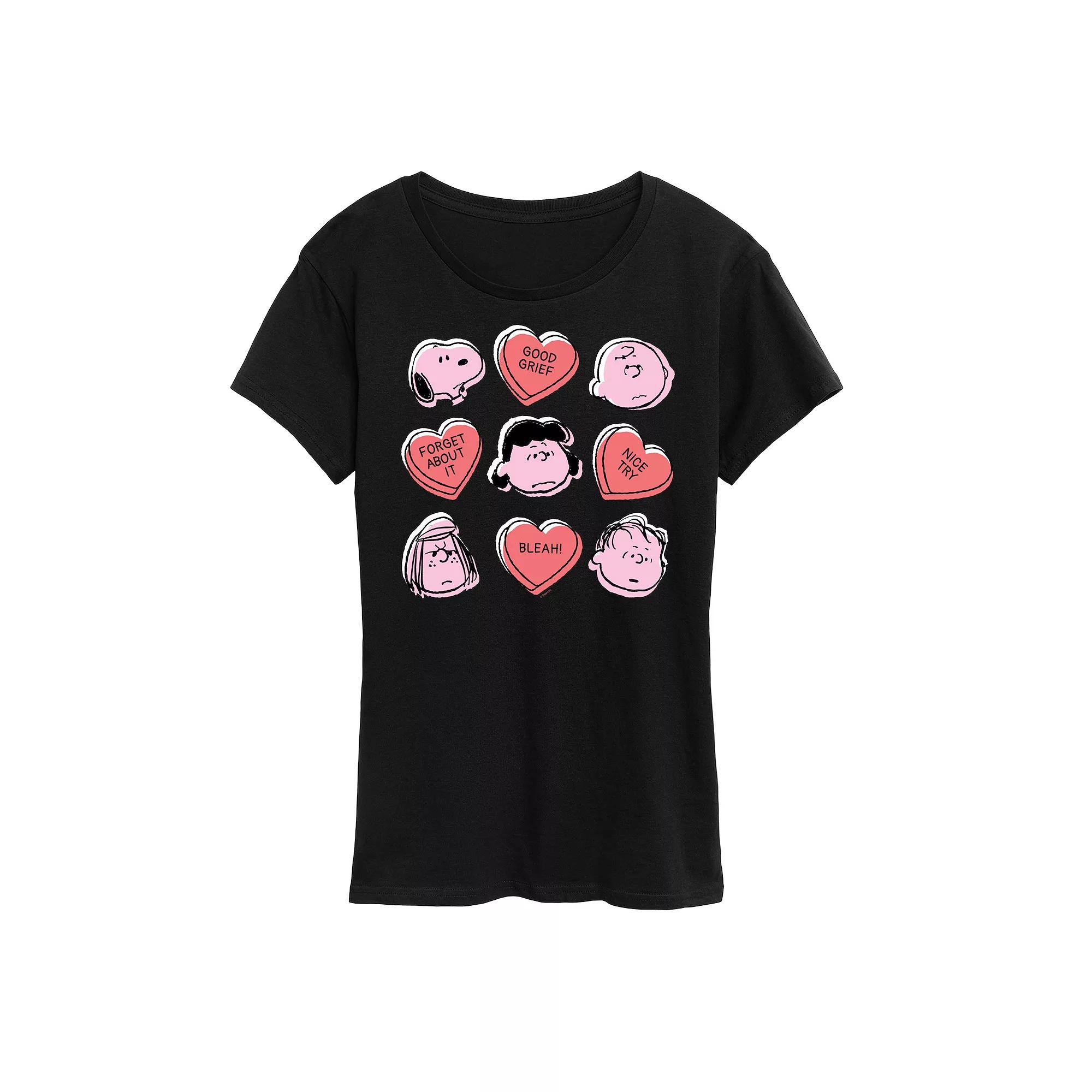 Women's Peanuts Valentine's Candy Heart Grid Graphic Tee,  Product Image