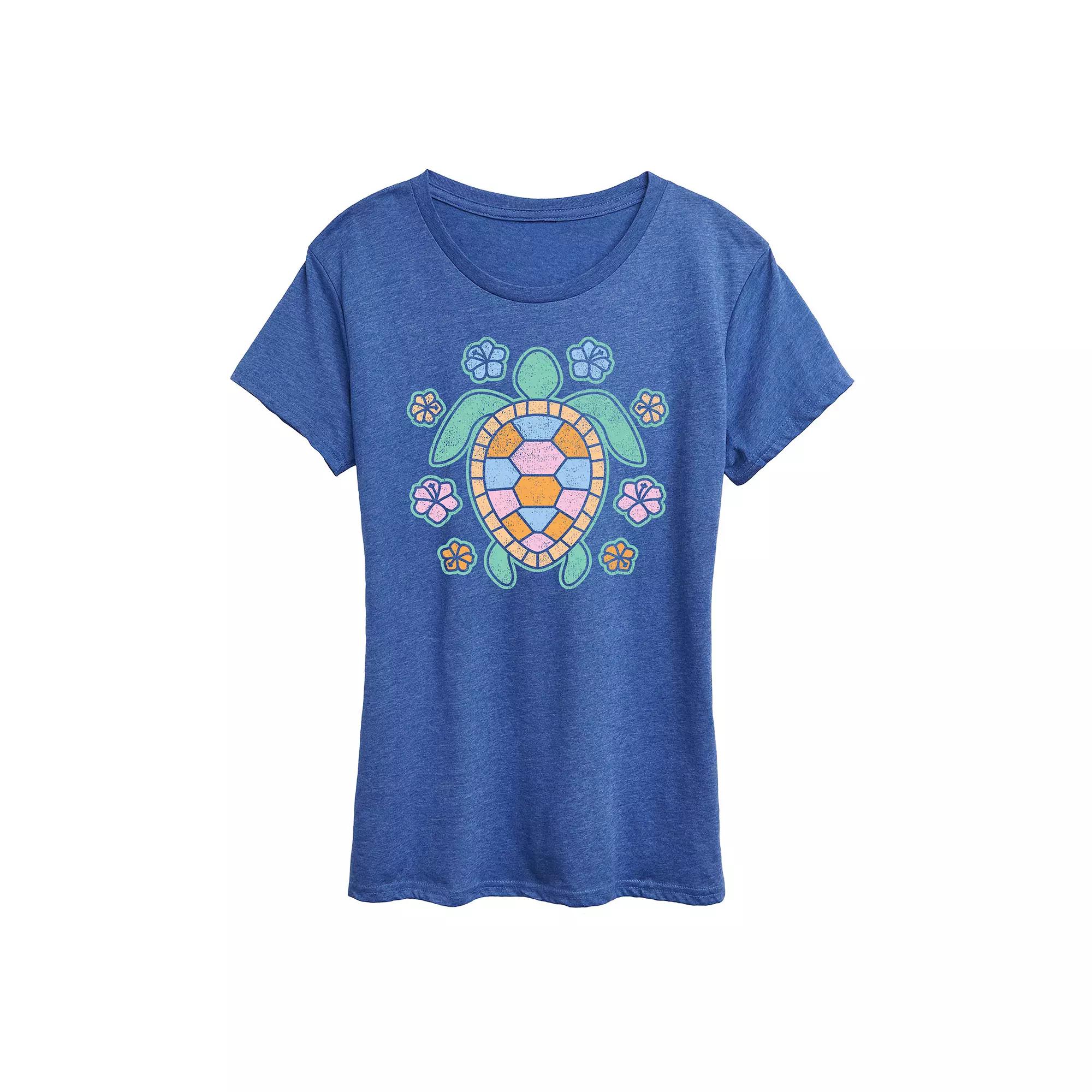 Women's Turtle And Flowers Graphic Tee,  Product Image
