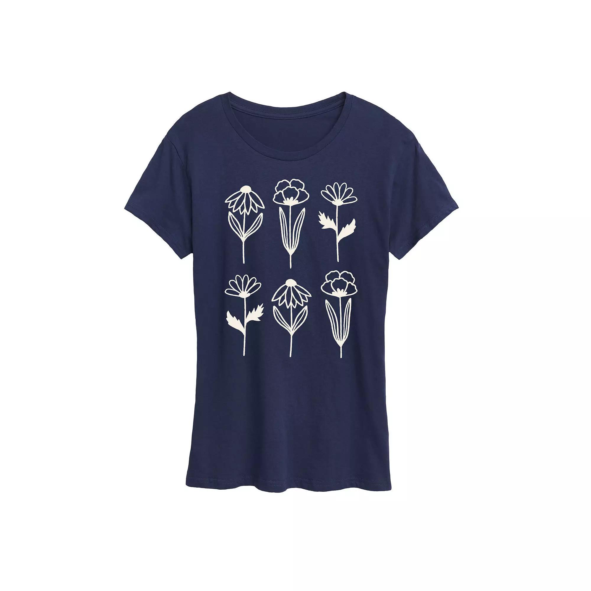 Women's Simple Line Drawn Flowers Graphic Tee,  Product Image