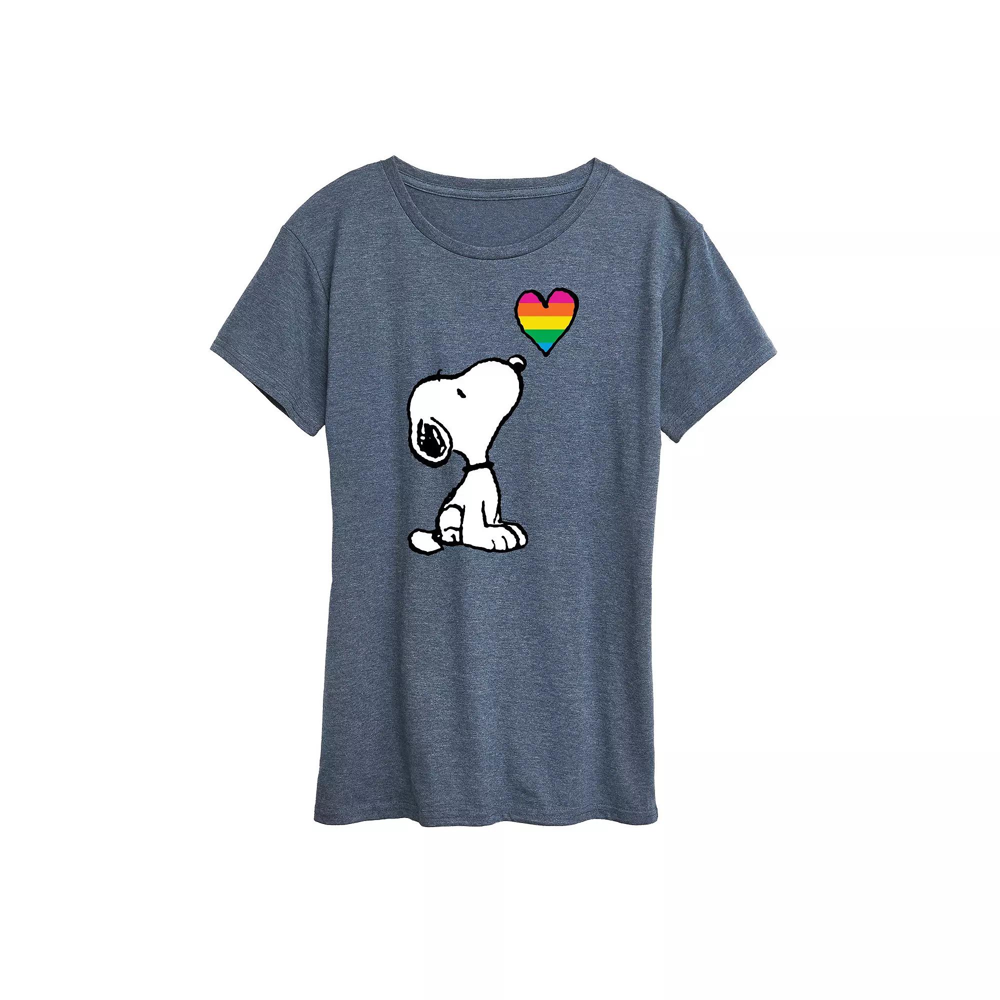 Women's Peanuts Snoopy Rainbow Heart Graphic Tee,  Product Image