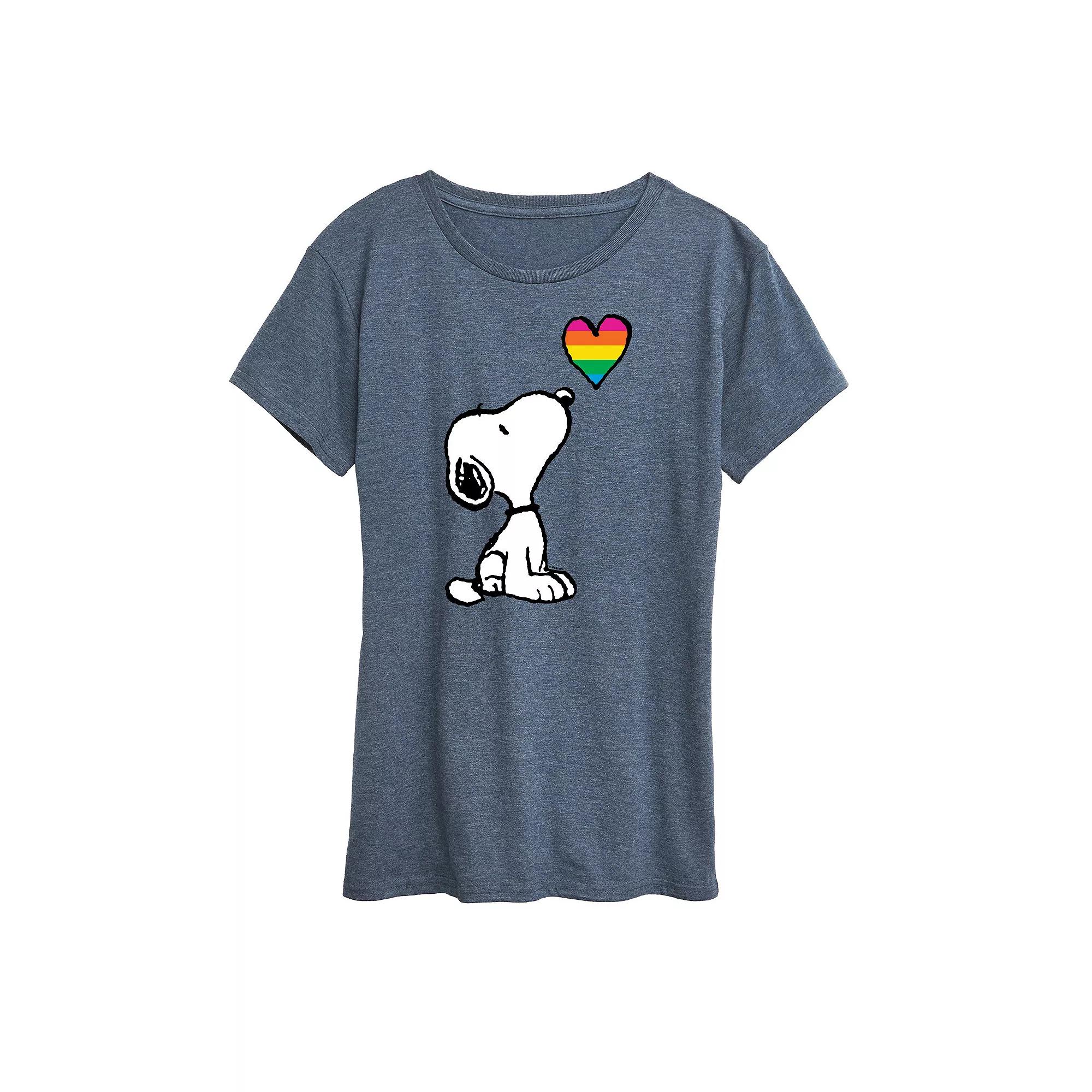Women's Peanuts Snoopy Rainbow Heart Graphic Tee,  Product Image