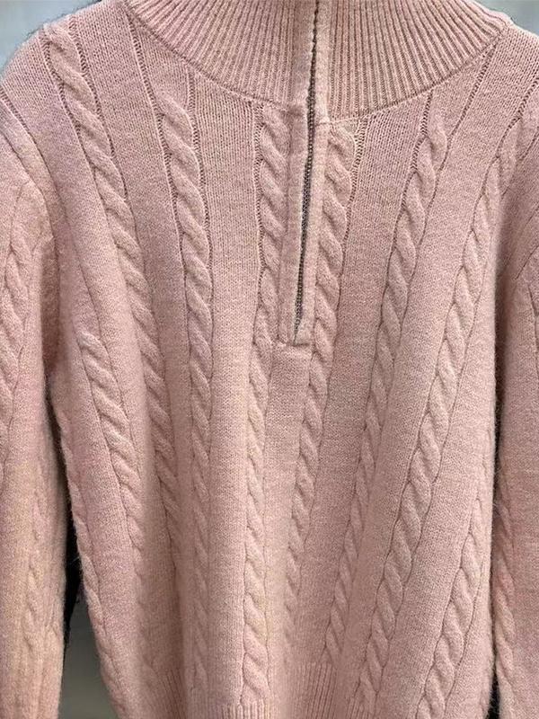 Vintage Lapel Neck Cable Half Zip Knit Sweater Product Image