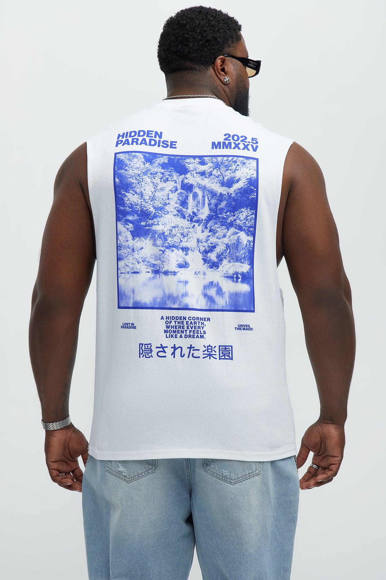 Hidden Paradise Muscle Tee - White Male Product Image
