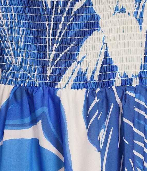 Midnight Doll Floral Print Short Puff Sleeve Smocked Bodice Midi Dress Product Image