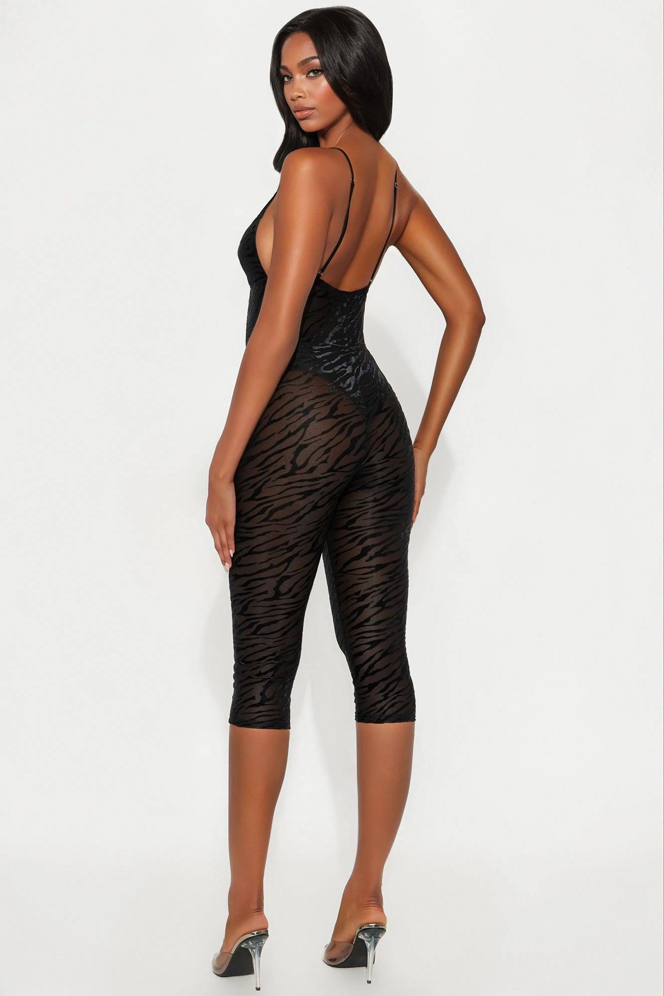 Get It Together Mesh Capri Jumpsuit - Black Female Product Image