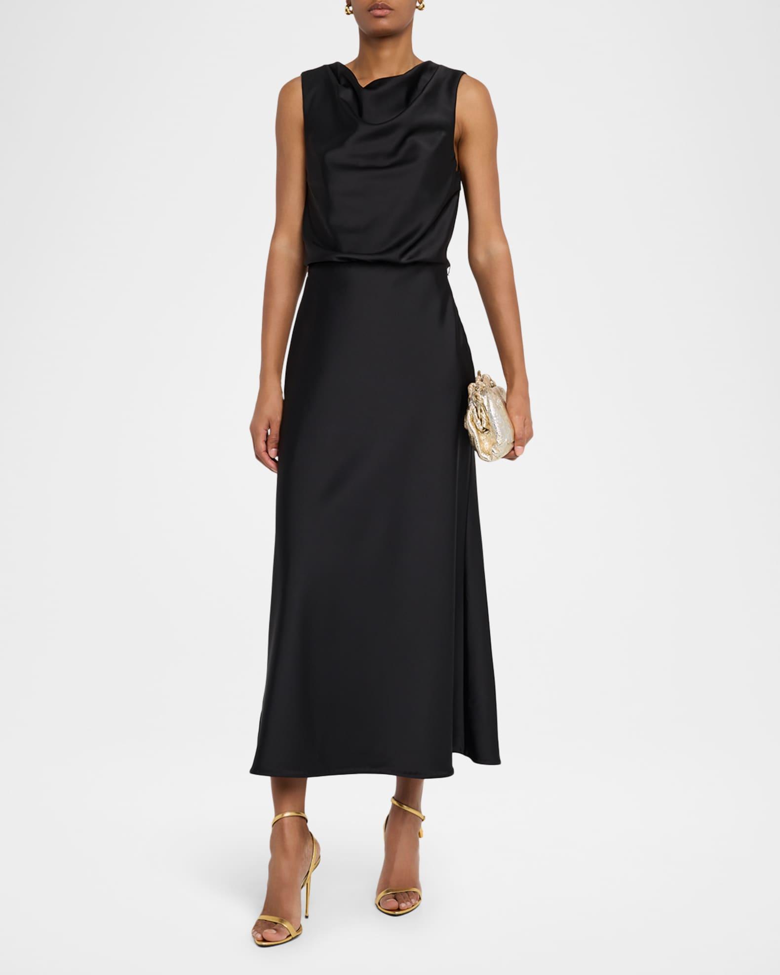 Aubrie Draped Cowl-Neck Satin Midi Dress Product Image