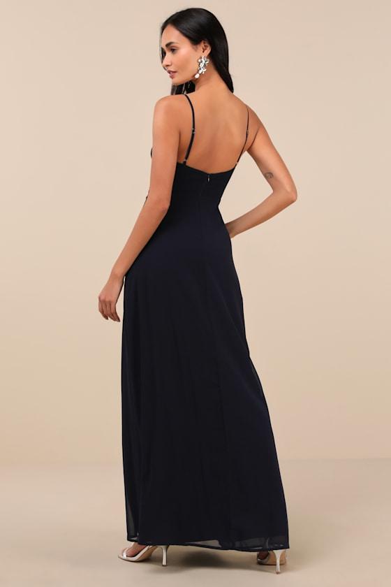 Marveled Beauty Navy Sleeveless Tie-Front Maxi Dress Product Image