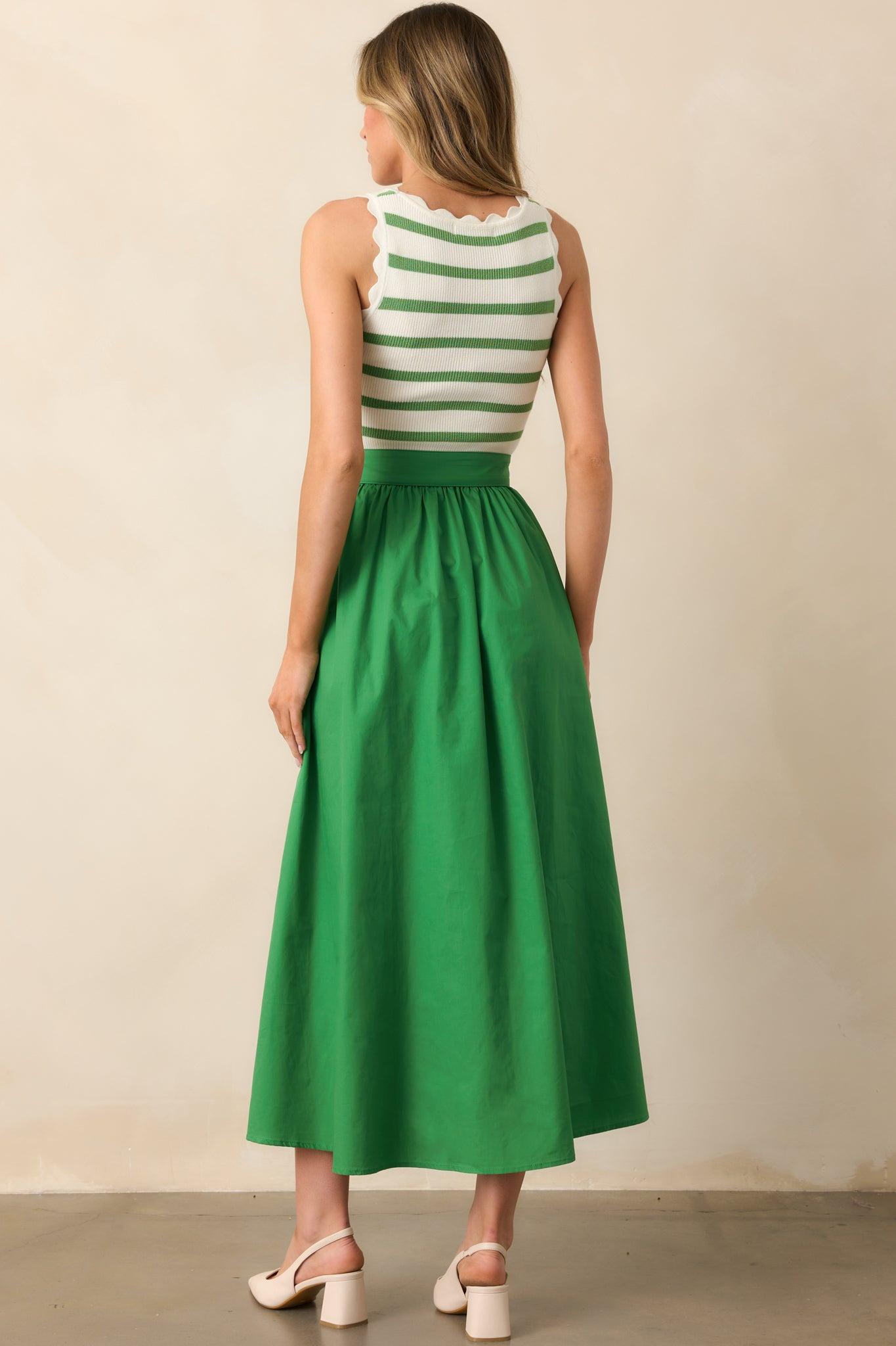 Greer Eden Green Stripe Cotton Midi Dress Product Image
