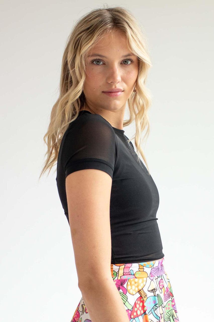 Black Cropped Mesh Tee 1 Product Image