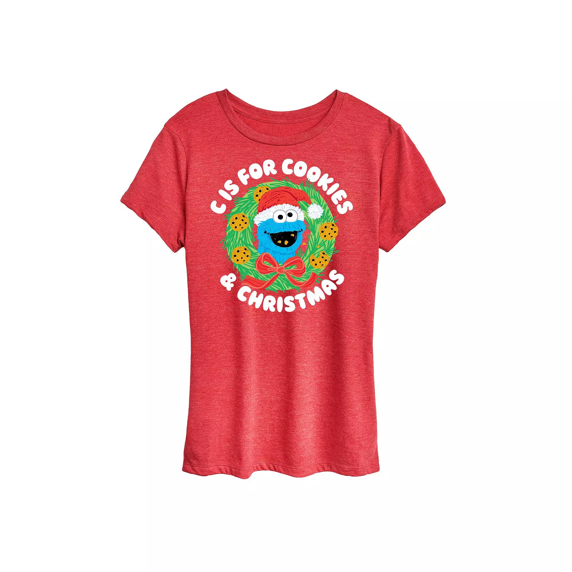 Women's Sesame Street Cookies Christmas Graphic Tee, Girl's,  Product Image