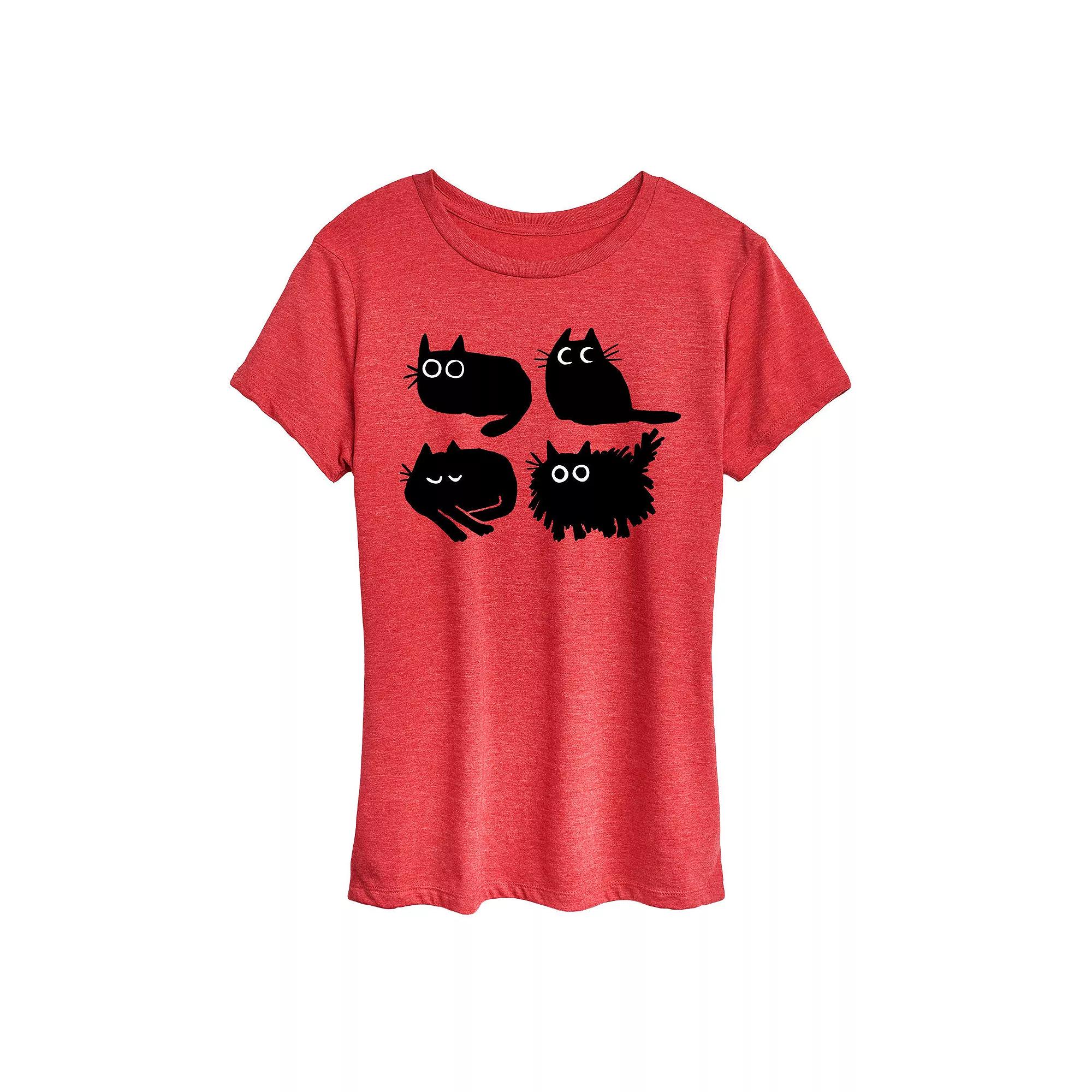 Women's Sketched Black Cats Graphic Tee, Girl's,  Product Image