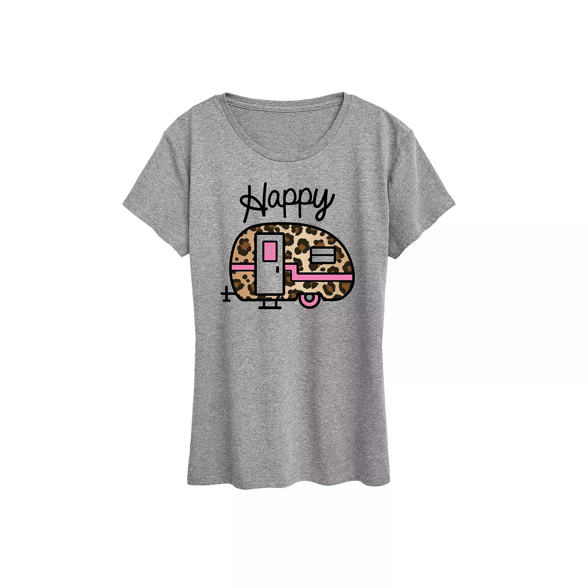 Women's Happy Leopard Print Camper Graphic Tee,  Product Image