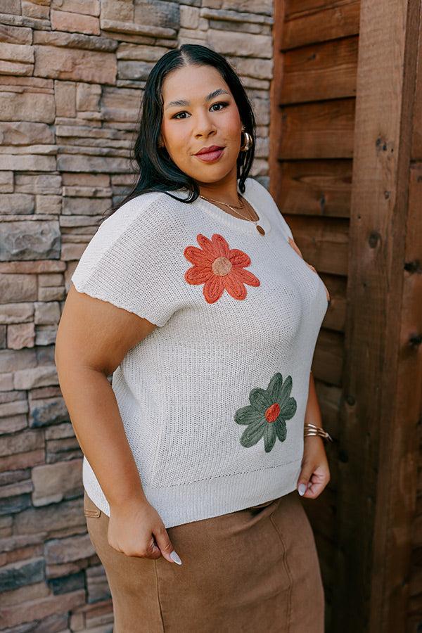 Boho Blooms Knit Top in Cream Curves Product Image