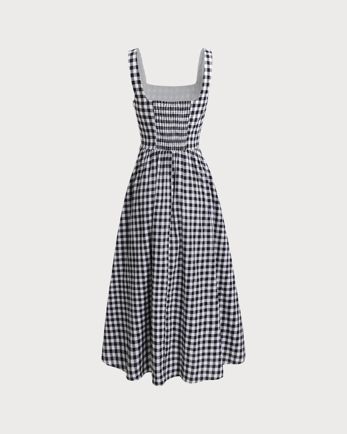 Black Plaid Square Neck Pocket Slip Maxi Dress Product Image