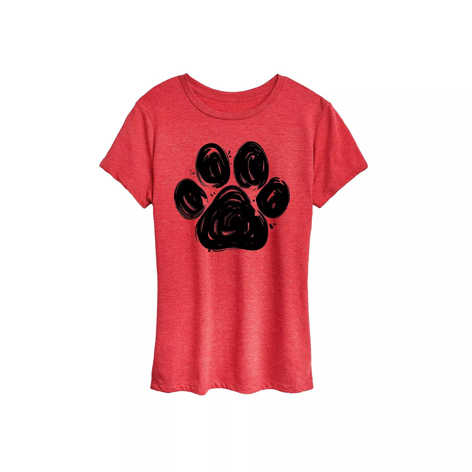 Women's Brushstroke Paw Print Graphic Tee, Girl's,  Product Image
