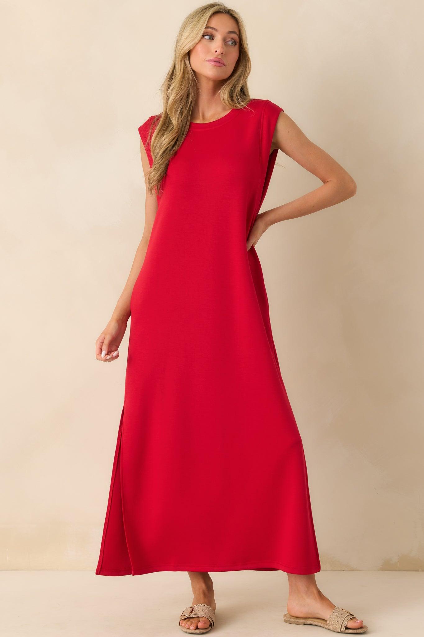 Between Now And Then Red Cotton Sleeveless Maxi Dress Product Image
