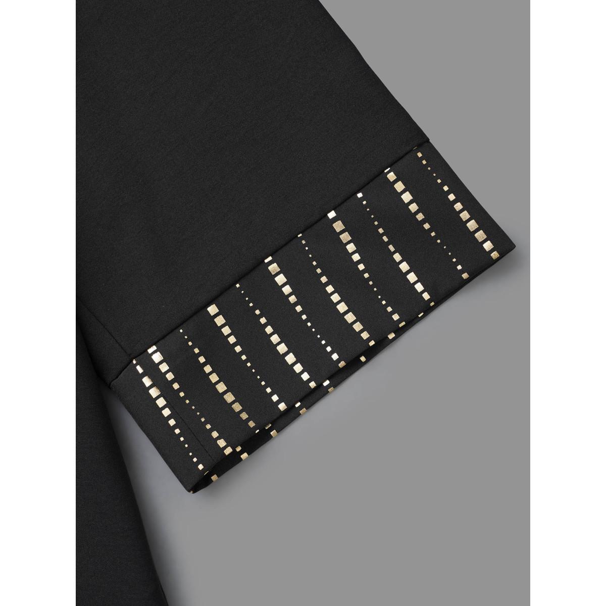 Plus Size Black Crew Neck Glitter Patchwork Contrast Blouse Women Cocktail Long Sleeve Round Neck Party Blouses BloomChic 12/L Product Image