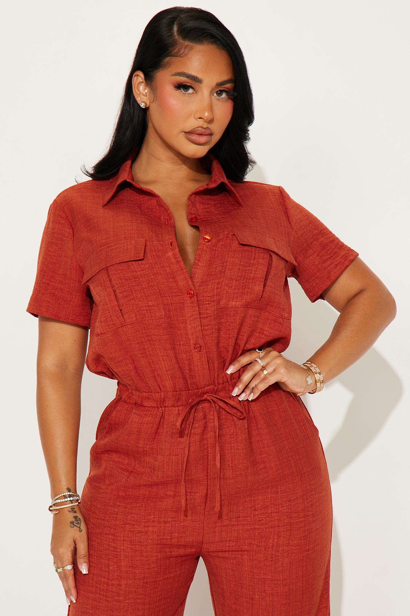 Come Find Me Linen Jumpsuit - Rust Product Image
