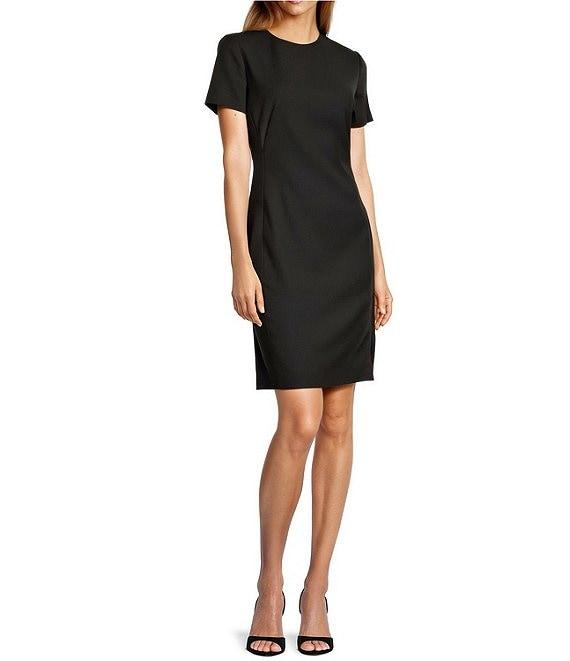 Antonio Melani Crissy Short Sleeve Crew Neck Stretch Woven Wool Blend Sheath Dress Product Image