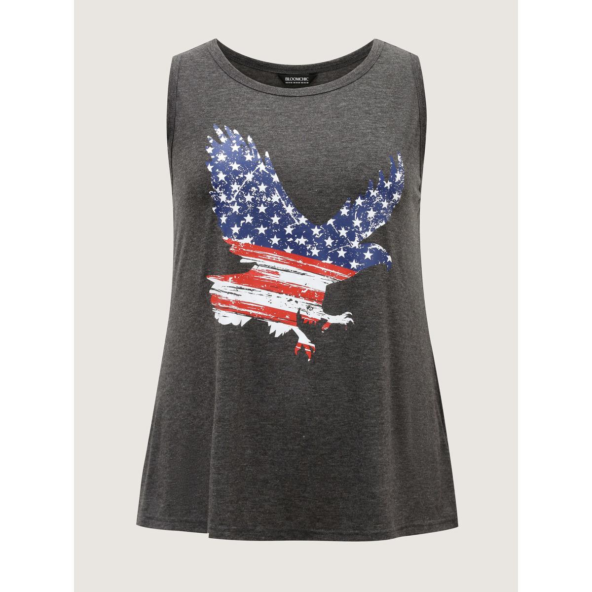 Plus Size Stars and Stripes Curvy Hem Tank Top Women DimGray Leisure Non Round Neck Casual Tank Tops Camis BloomChic 22-24/3X Product Image