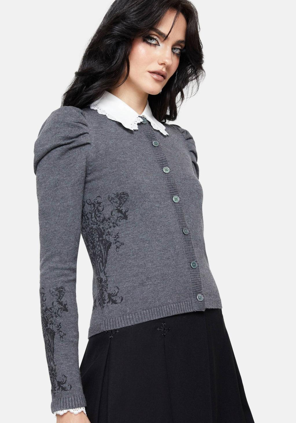 Nia Puff Sleeve Printed Arch Knit Cardigan Product Image