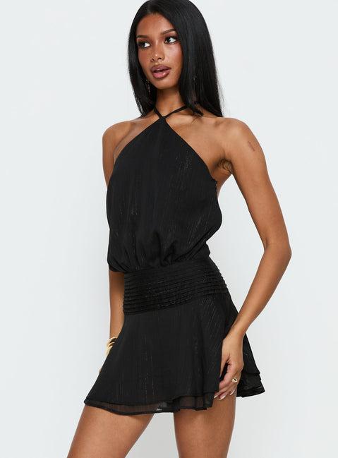 Rozario Chiffon Halter Mini Dress Black / Silver Product Image