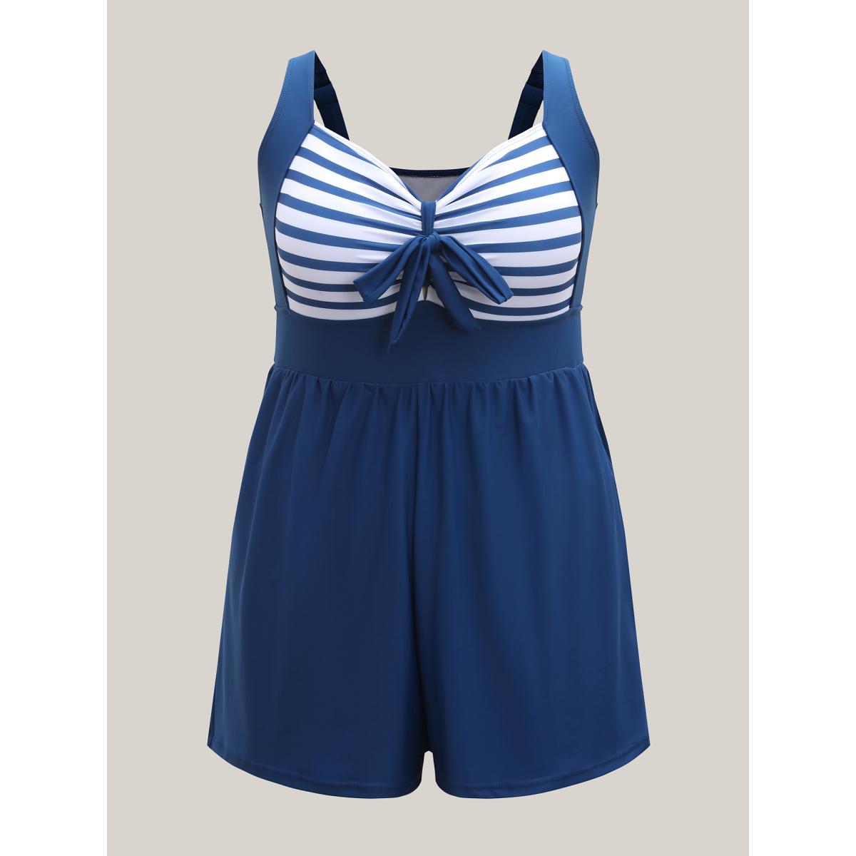 Plus Size Striped Spliced Knotted One-Piece Swimsuit Women's Swimwear Aegean Resort Tie knot Curve Bathing Suits High stretch One Pieces BloomChic 28/5X Product Image