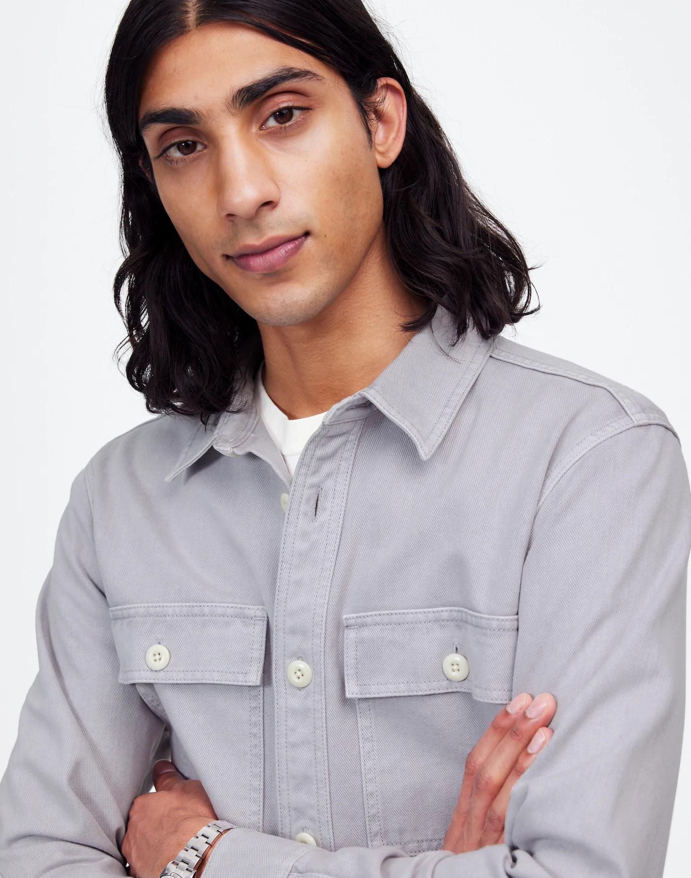 Garment-Dyed Straight-Hem Work Shirt Product Image