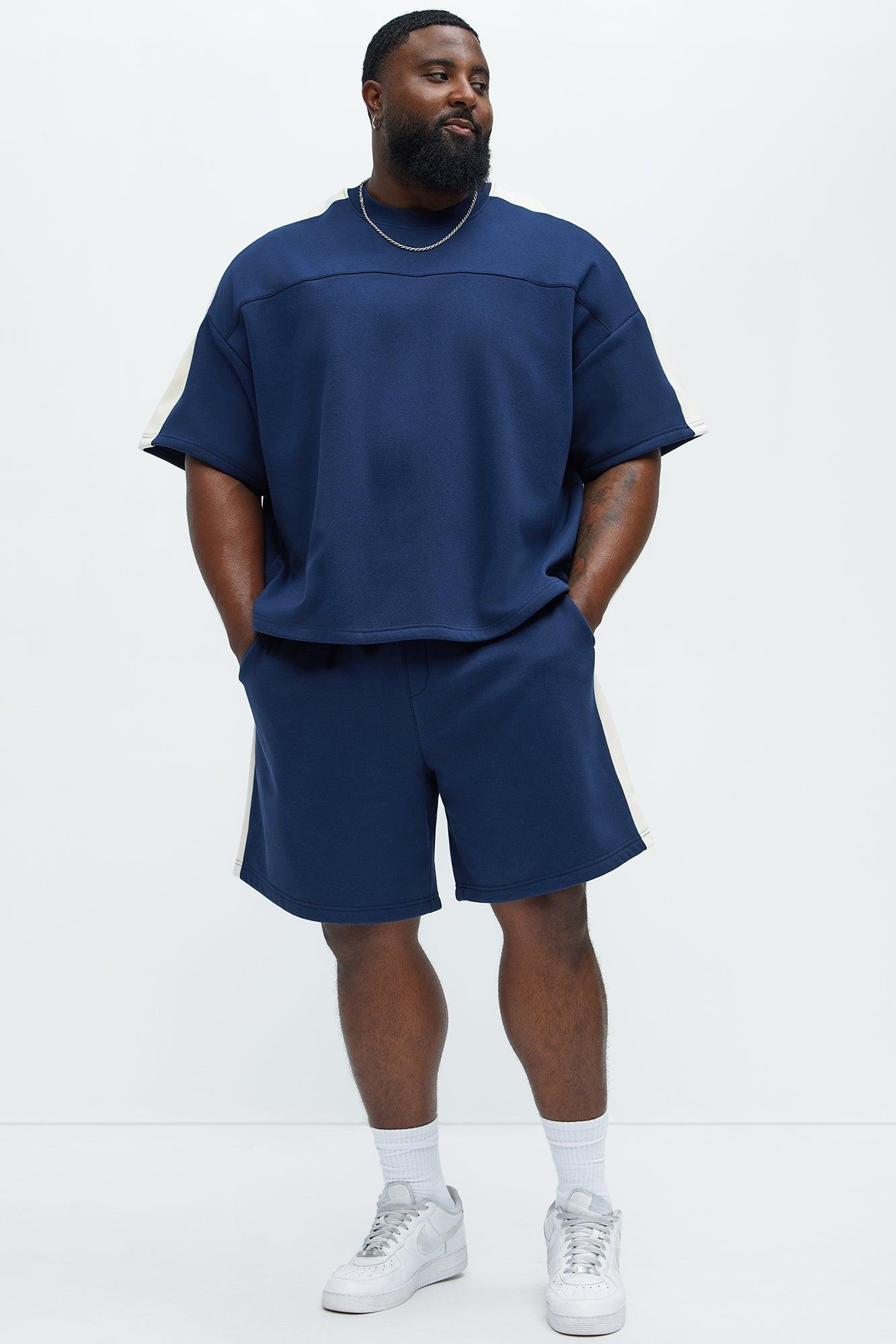 Tyson Oversized Heavyweight Striped Shorts - Navy Product Image