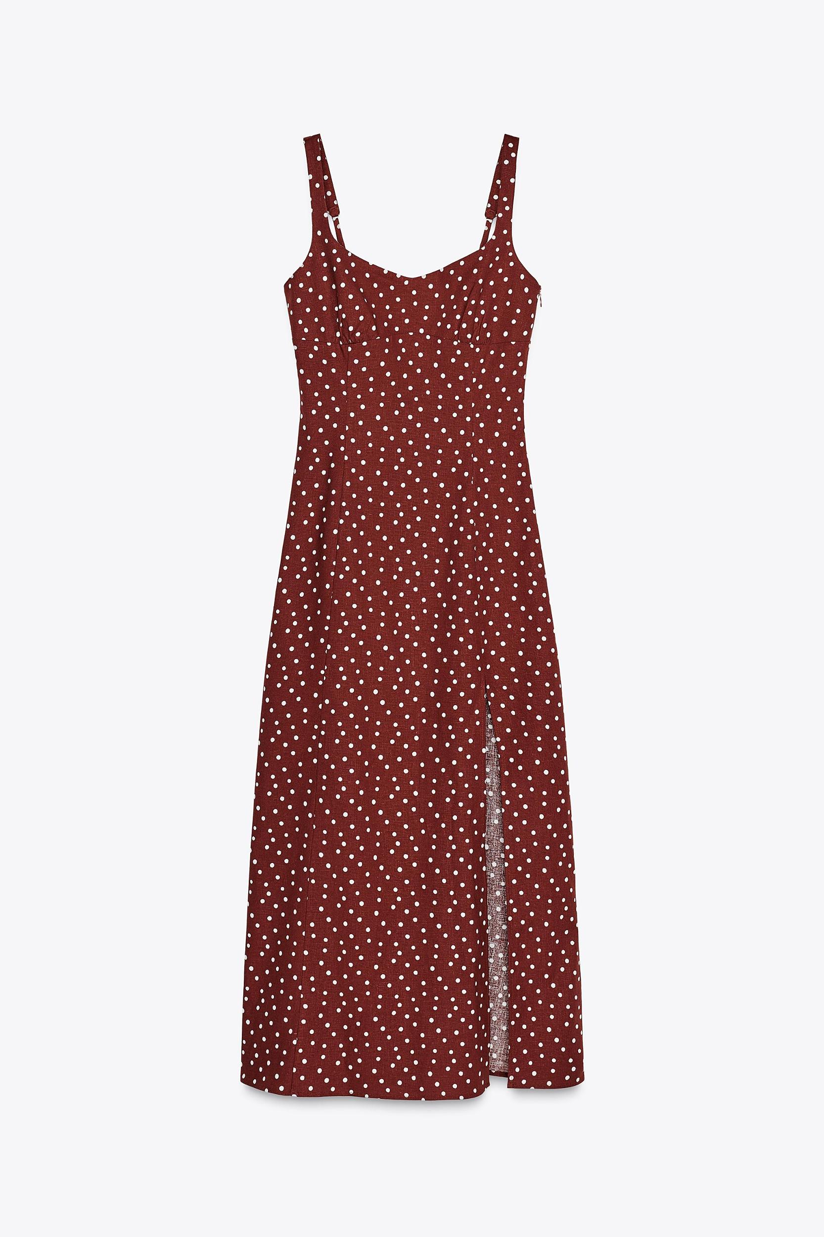 LINEN POLKA DOT MIDI DRESS Product Image