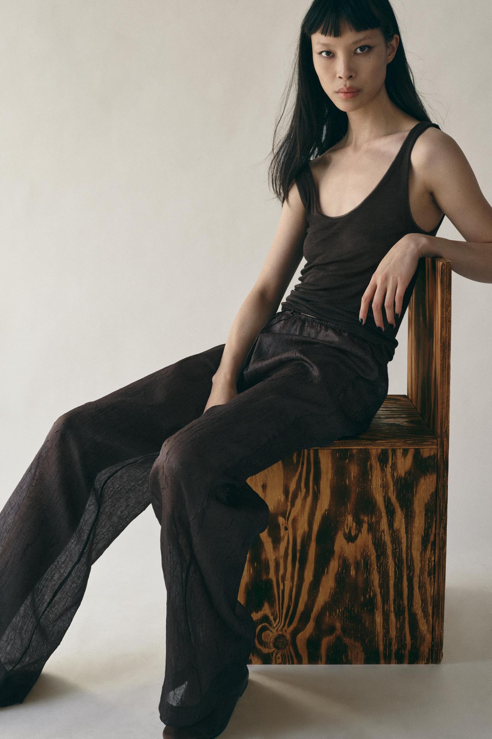 WRINKLED SEMI-SHEER PANTS Product Image