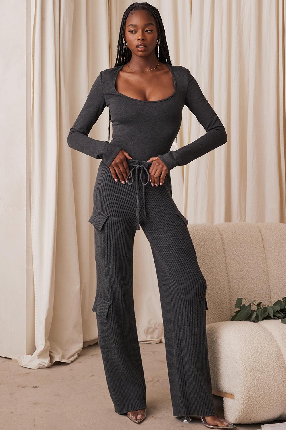 Tea  charcoal knitted utility trousers - sale Product Image