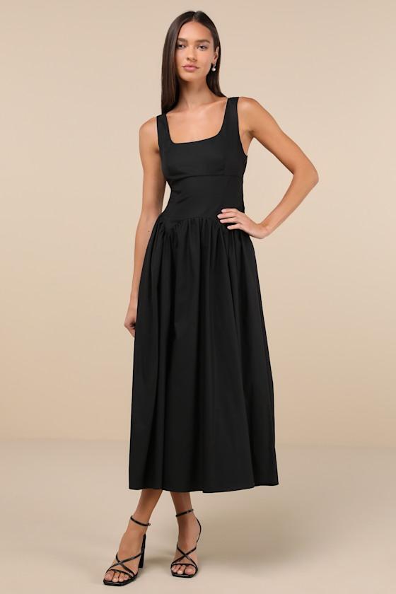 Charm and Poise Black Sleeveless Drop Waist Midi Dress Product Image