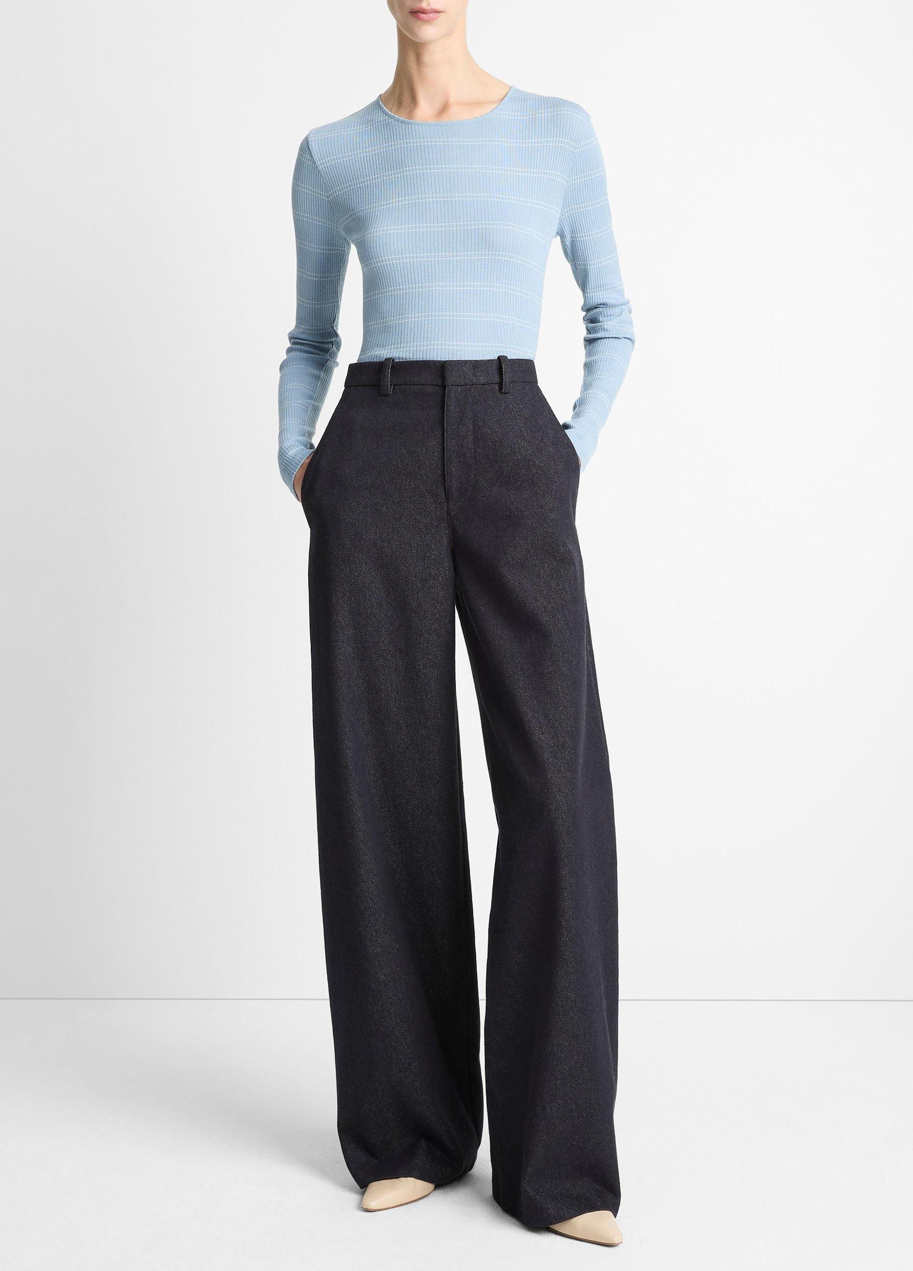 Striped Ribbed Pima Cotton Long-Sleeve T-Shirt Product Image