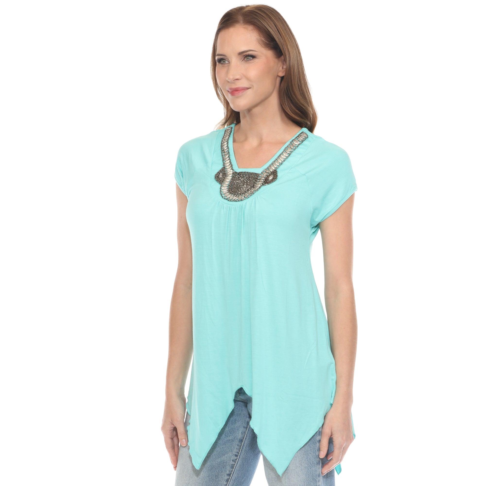 Mint Beaded Angled Hem Knit Top Product Image