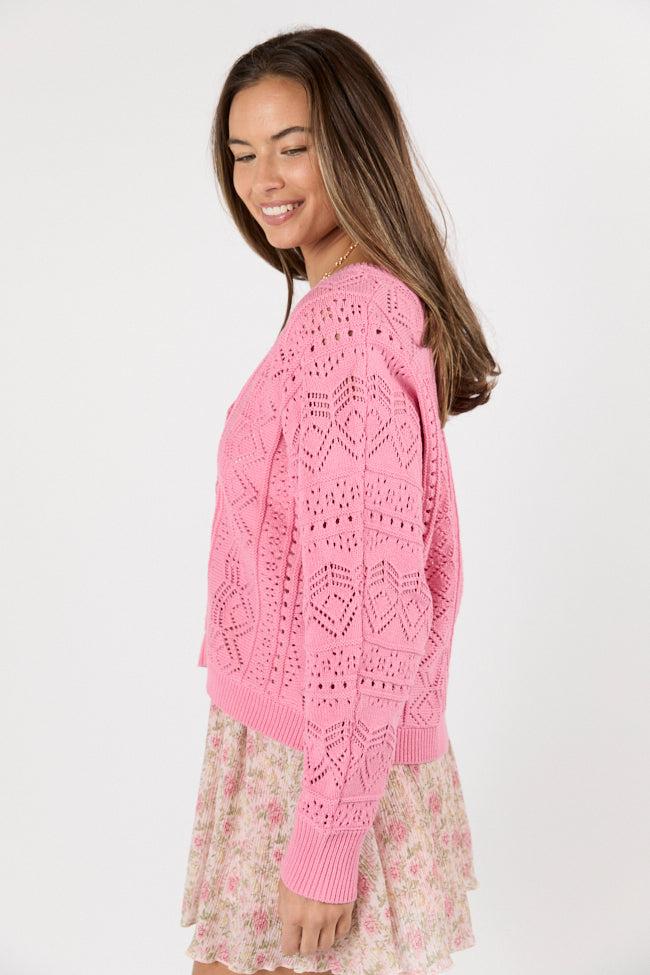 Lasting Impressions Pink Open Knit Cardigan FINAL SALE Product Image