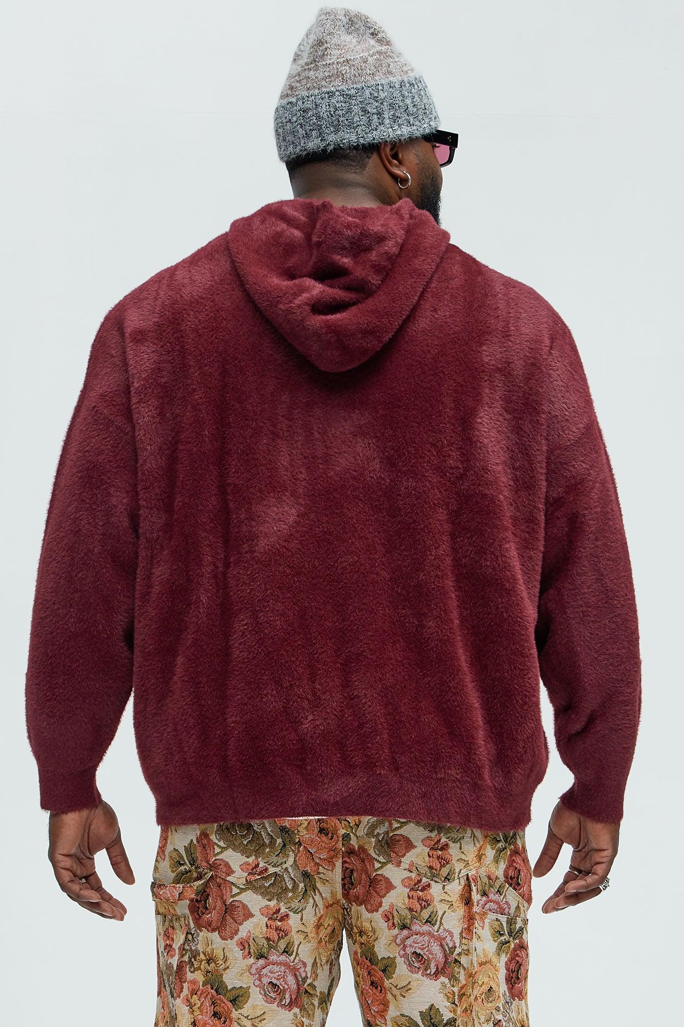 Lock You Down Sweater Hoodie - Burgundy Product Image