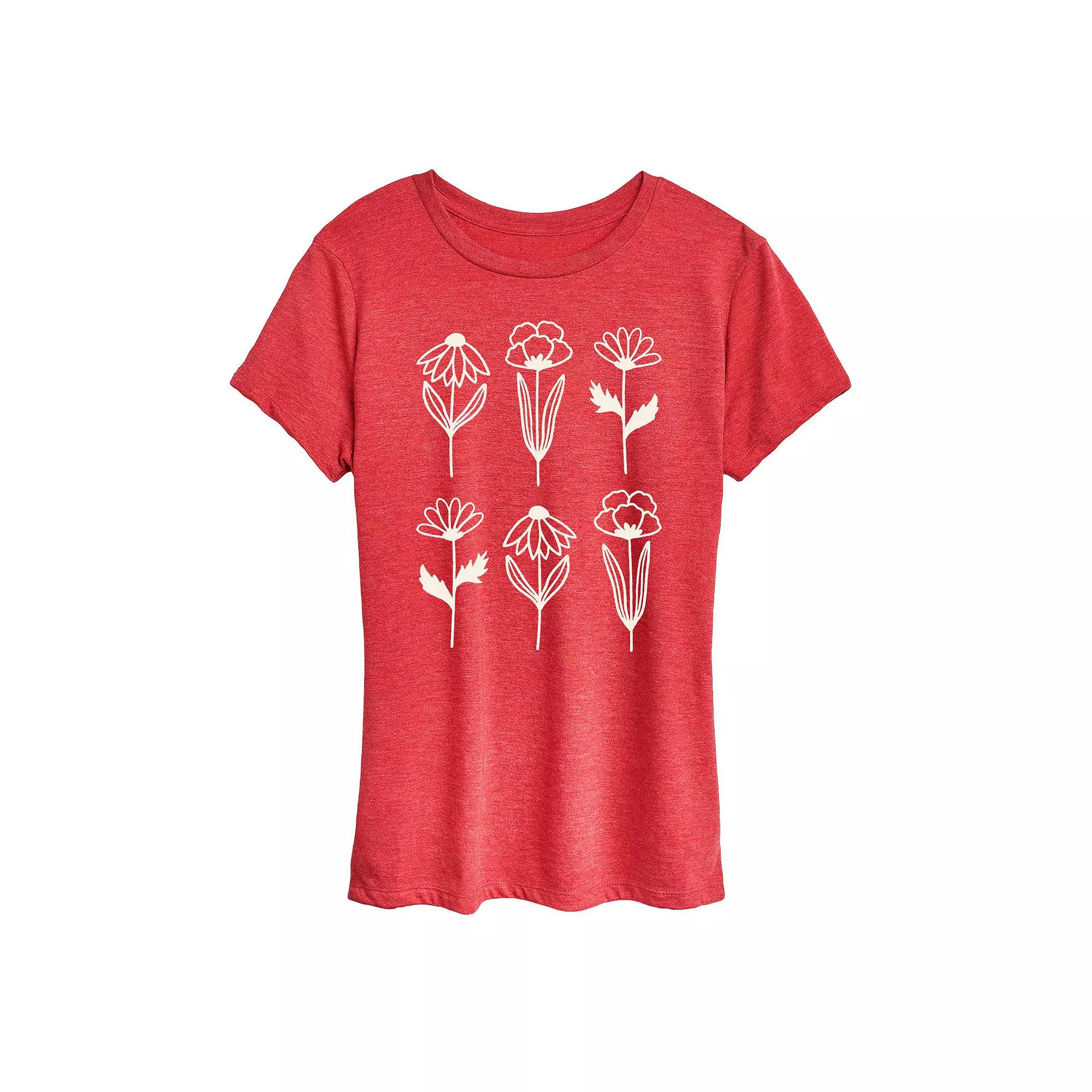 Women's Simple Line Drawn Flowers Graphic Tee,  Product Image