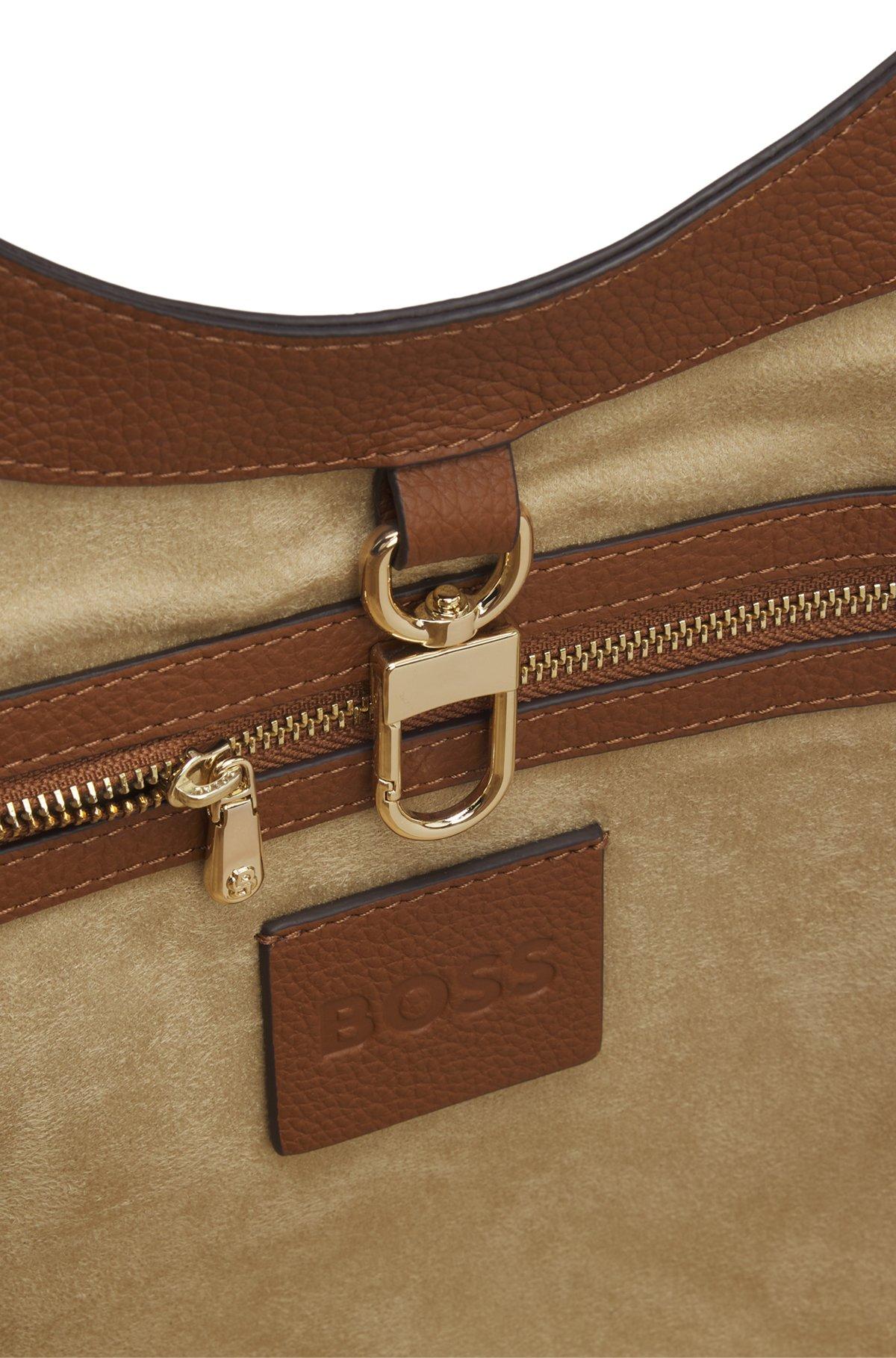 Leather tote bag with metallic logo lettering Product Image