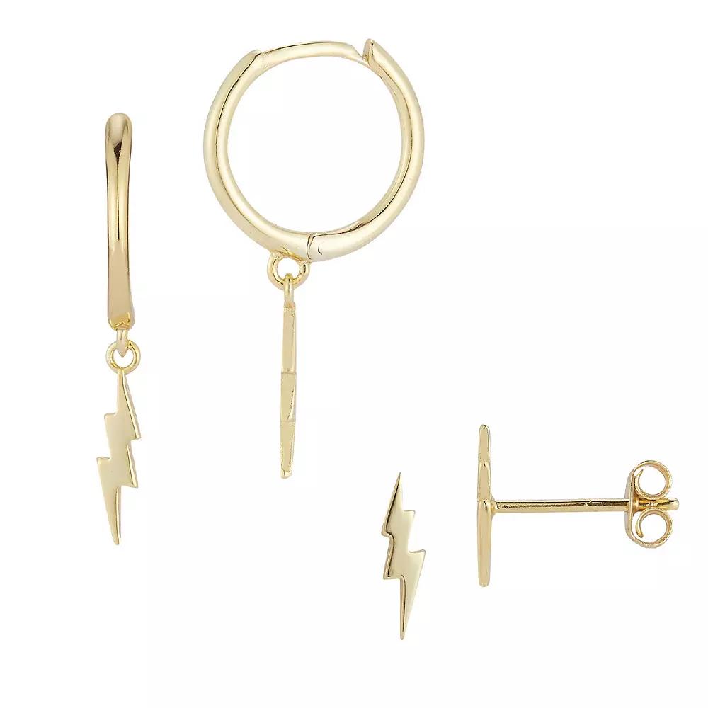 Sunkissed Sterling Lightning Hoop Drop & Stud Earring Duo Set, Women's, Gold Tone Product Image