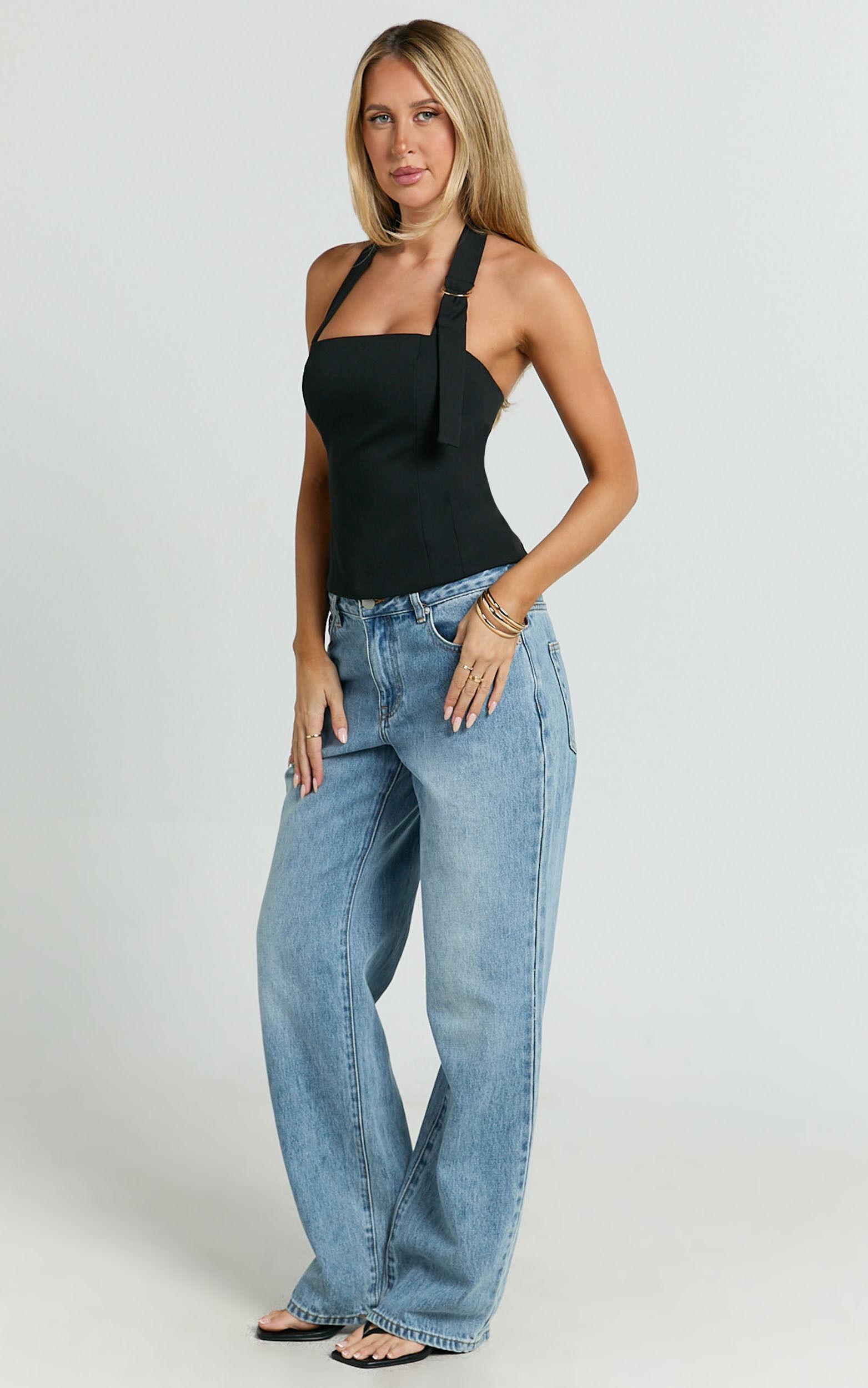 Tyler Top - Adjustable Halter Fitted Top in Black Product Image