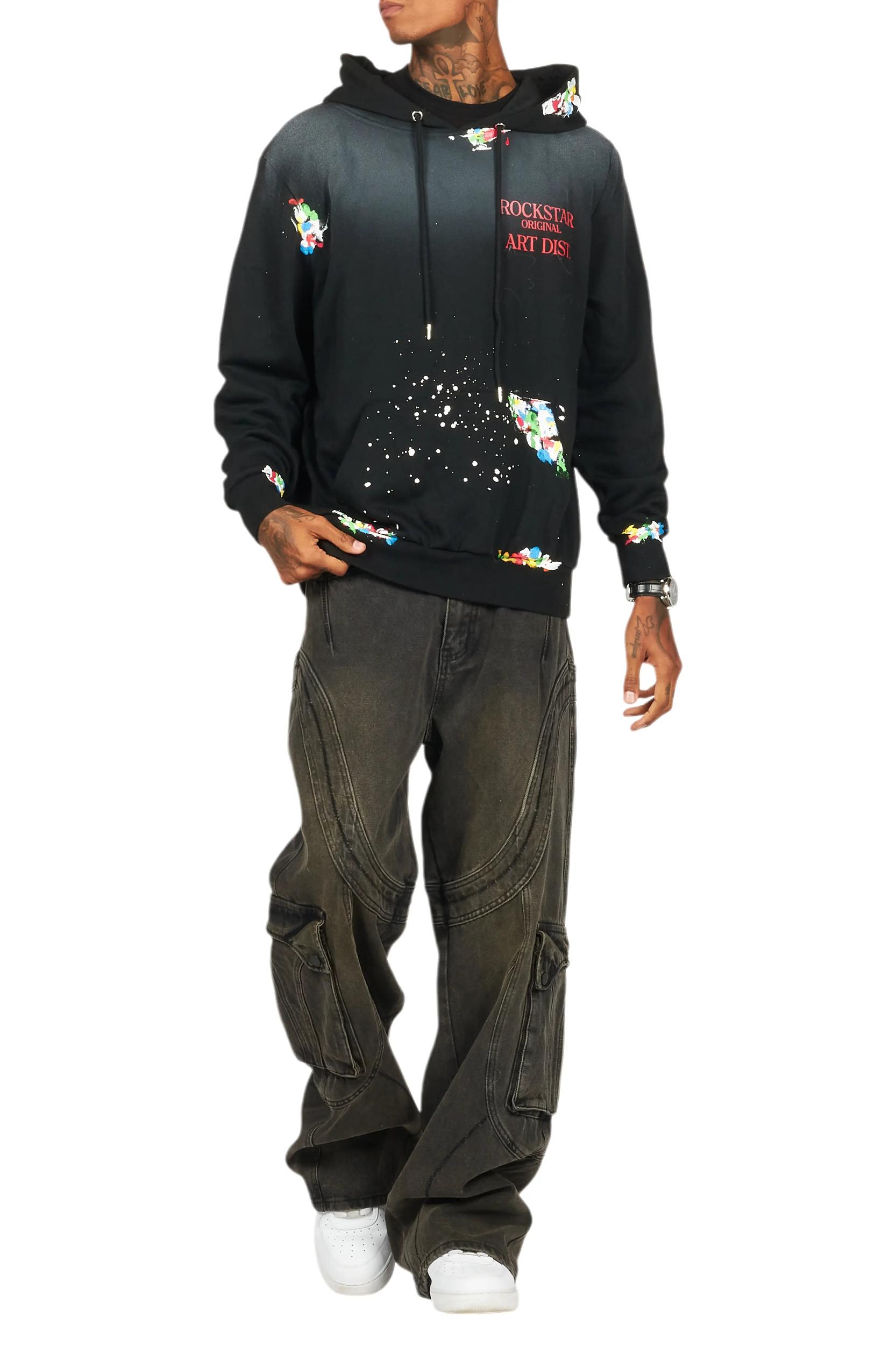 Rockstar Art Dist. Black/Red Graphic Hoodie Male Product Image